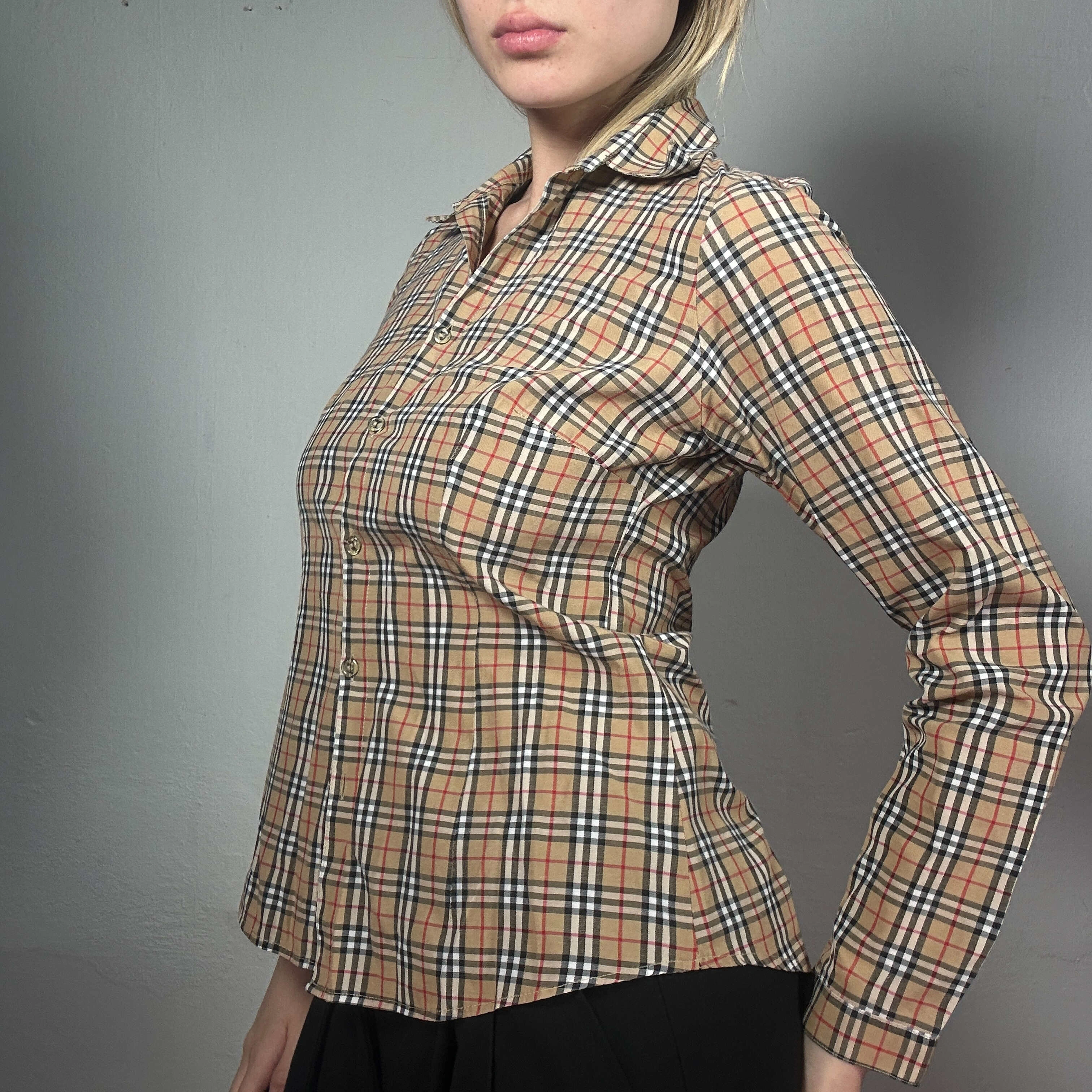 Retro Beige Check Shirt 90s Vibes Soft Long Sleeve Timeless Classic Vintage Style Perfect S Fit